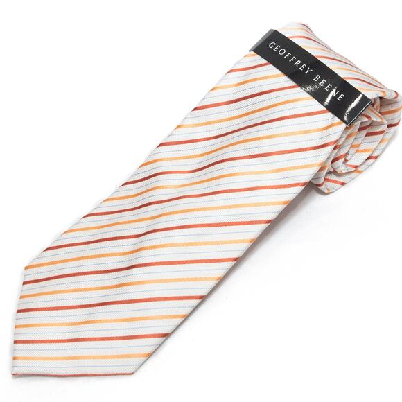 Geoffrey Beene Easter 100% Silk White Striped Neck Tie Necktie - Picture 1 of 7